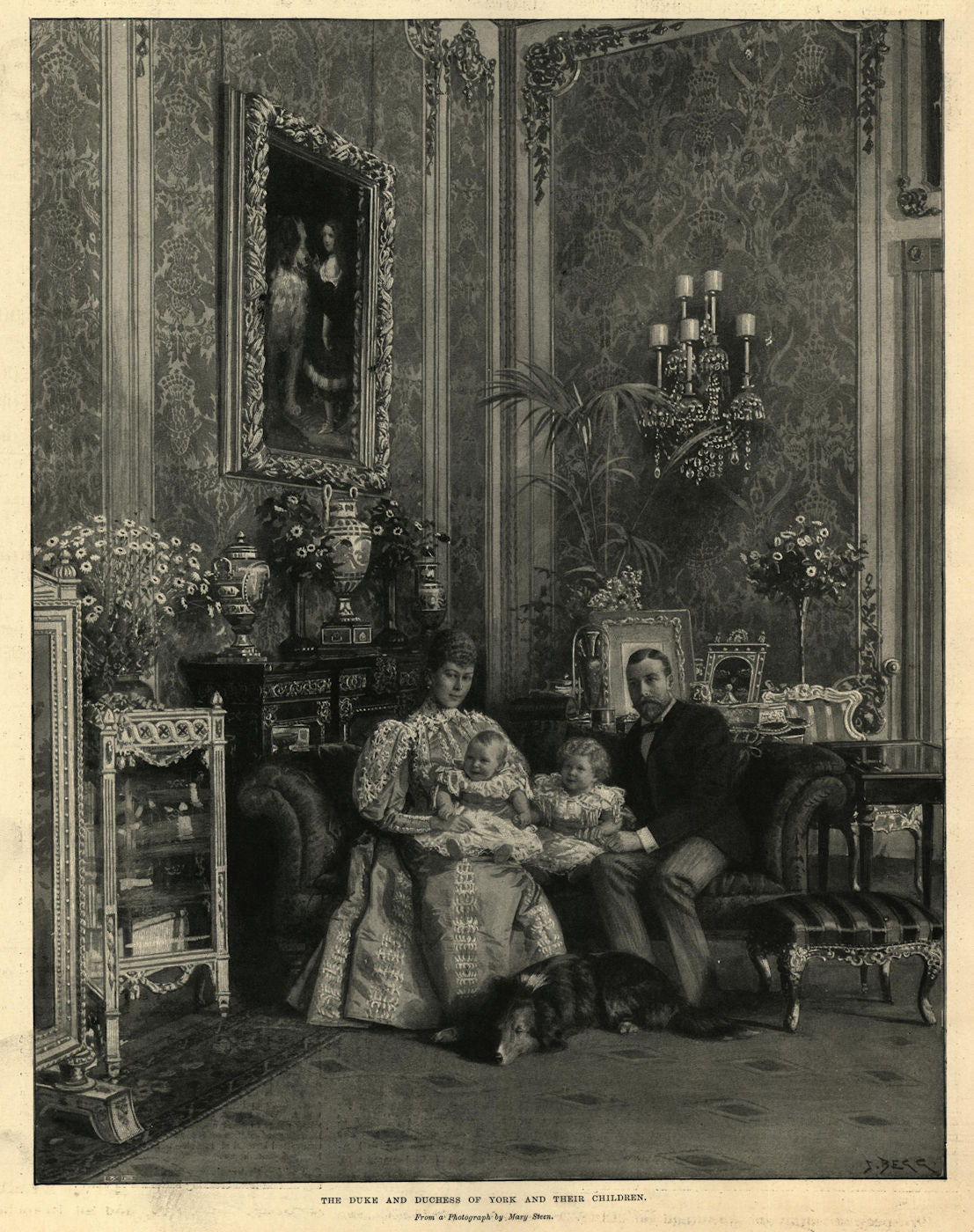 The Duke & Duchess of York & their children. Later King George V 1896 print